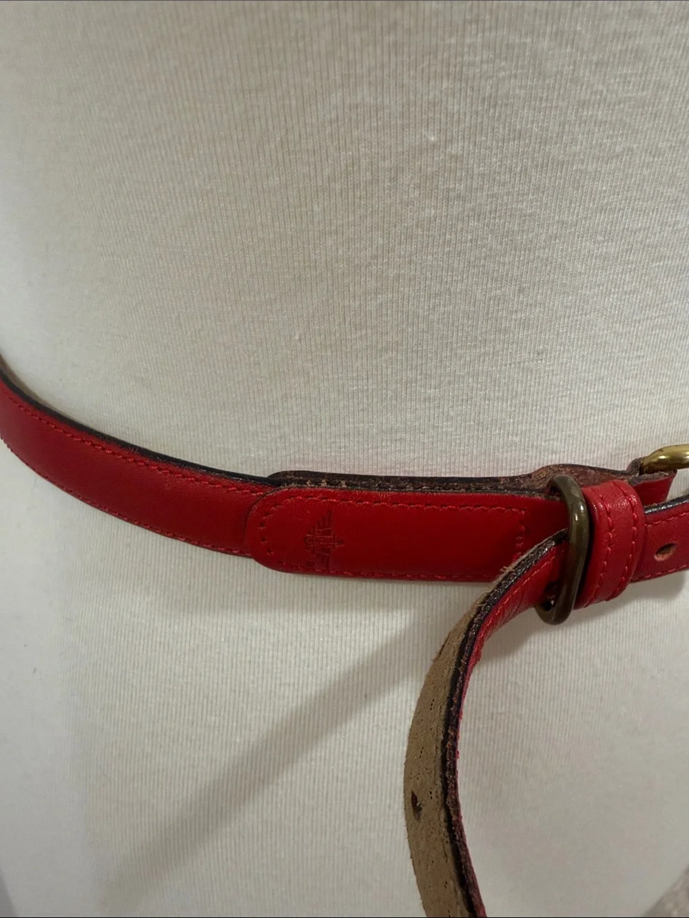 Vintage Dockers Red Genuine Leather Skinny Belt with Solid Brass Buckle